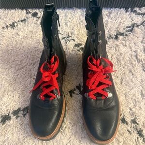 American Eagle Black Combat Boots with Red Laces